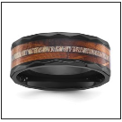 Special Order: Black Zirconium Polished Faceted with Wood & Deer Antler Inlay 8mm Band
