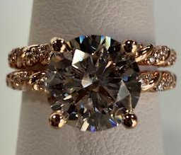 14kt Rose Gold Pave Set Twist Bridal Ring Set with Matching Pave Set Twist Wedding Band